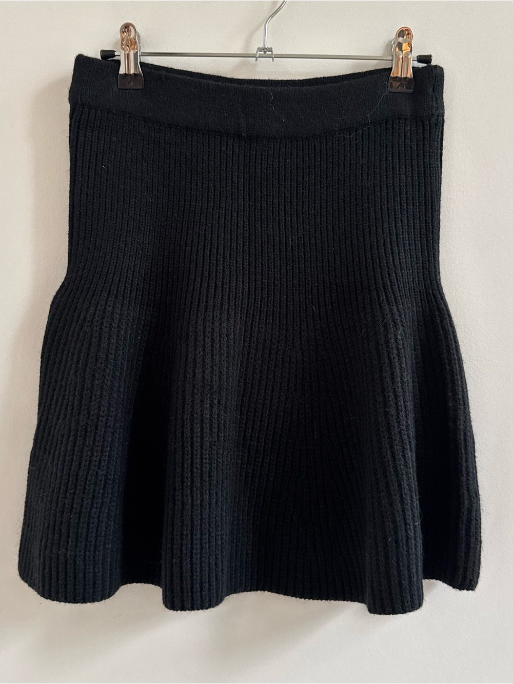 Zara Black Ribbed Knit Flared Skirt